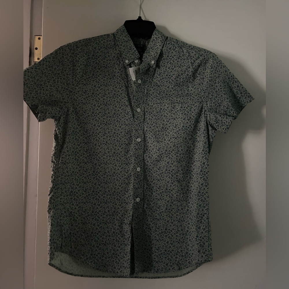 J Crew Slim Fit Flex Shirt Mens Medium Blue Green Floral Short Sleeve NWT